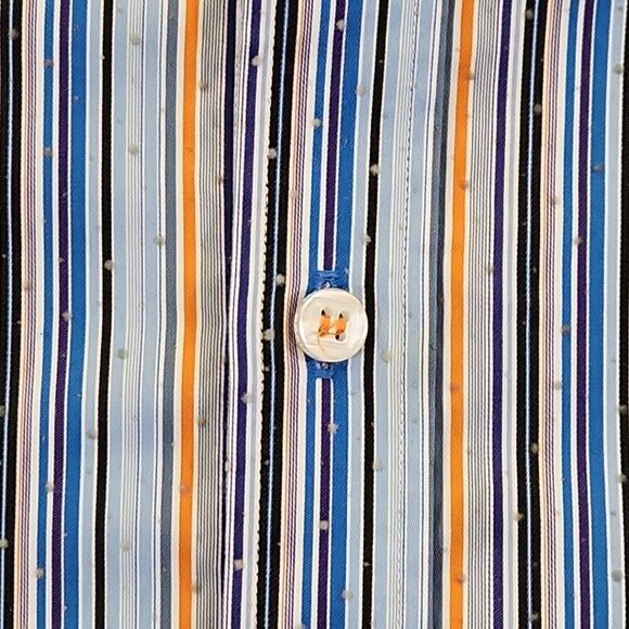 Brandolini Dress Shirt Men's XXL Blue Orange Stripe Long Sleeve Textured EUC - Picture 8 of 16